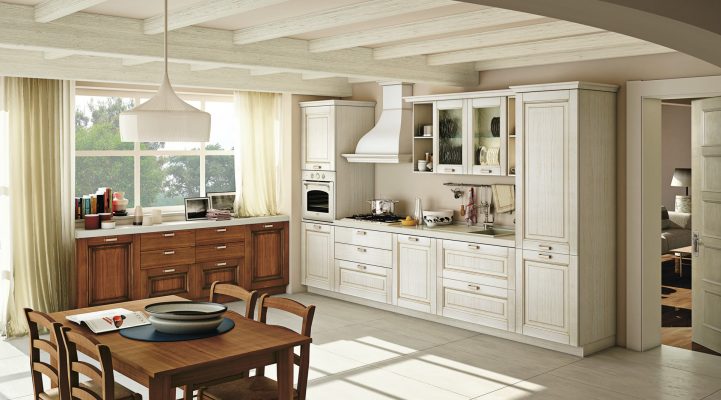 OPRAH - klasická kuchyňa s masívnymi dvierkami s priznanou textúrou dreva v bielom a orechovom dekore
