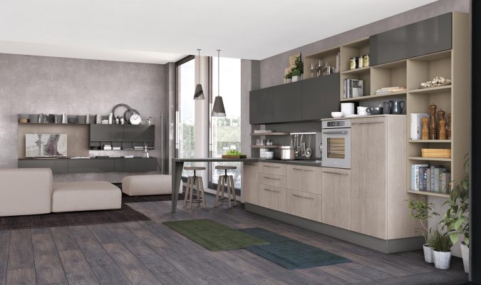 CloverBridge jednoduchá zostava so zvýšeným raňajkovým sedením prepojená s obývačkou